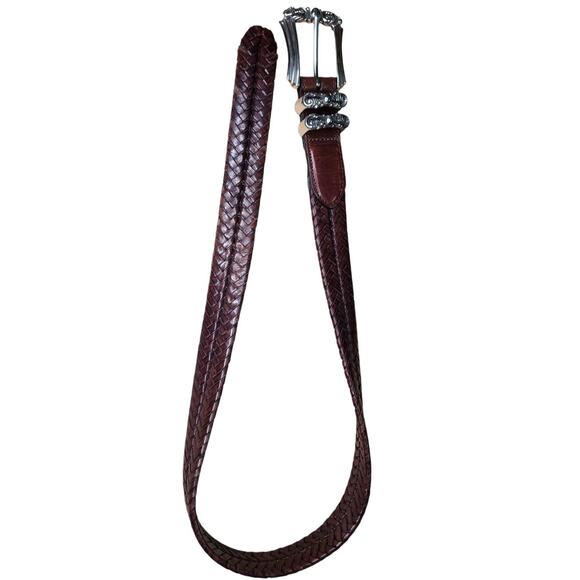 Brighton Double Braided Cognac Brown Leather Silver Buckle Belt Women Medium 30 - Picture 4 of 4
